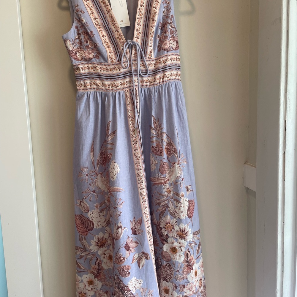 Caroline Constas New York Grecian Linen Blend Floral Print Maxi Dress Small New